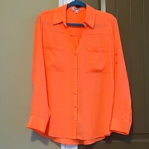 NWOT Express Orange Lonh Sleeve Portofino Blouse